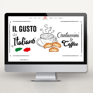 silberner Mac Monitor mit webshop Referenz Cantuccini